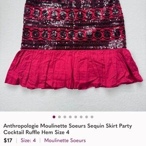 Anthropologie Moulinette Soeurs Fuchsia Sequin Mini Skirt
